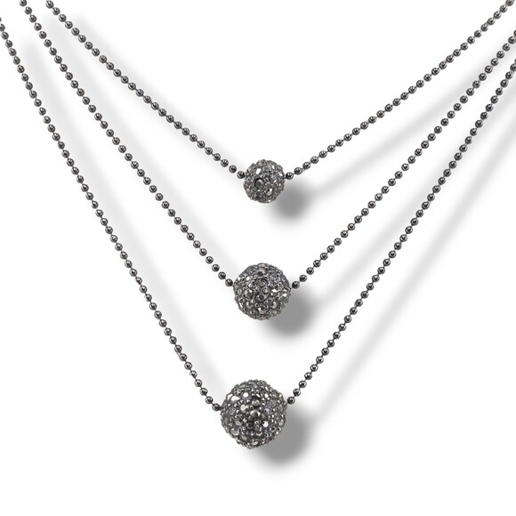 Lia Sophia Layered Multi Strand Hematite Tone Graduated Bead Necklace Adjustable - Picture 1 of 6